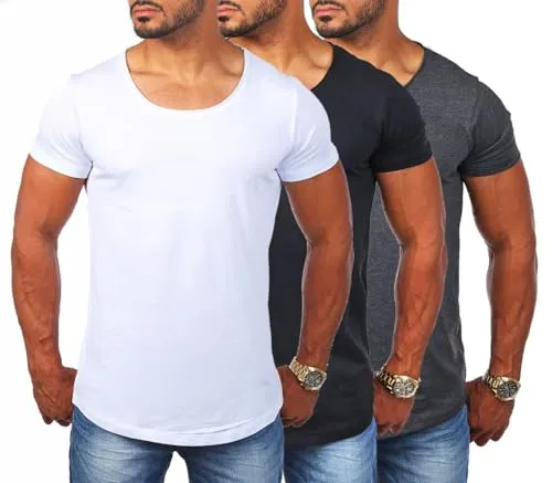 Young & Rich Herren Uni T-Shirt - Vintage Look, Rundhals, 3er Pack - Stylisches Herren T-Shirt in körperbetontem Schnitt. Ideal für Alltag, Sport oder als Unterziehshirt. Der hochwertige Stoff sorgt für angenehmen Tragekomfort.