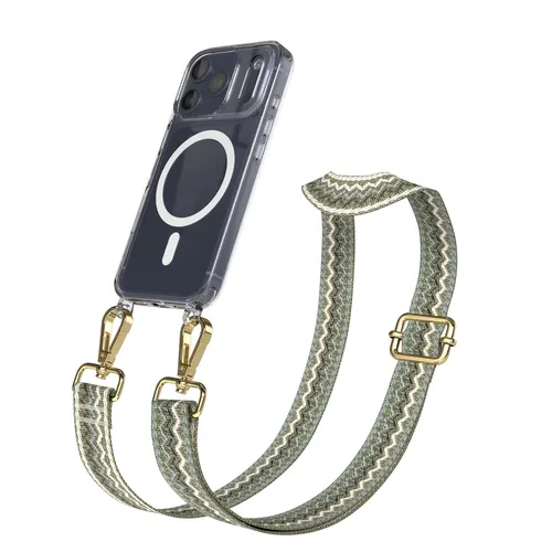 MagSafe TPU Handyhülle mit Band für Apple iPhone 17 Pro Kette Grün Wellen - Gold