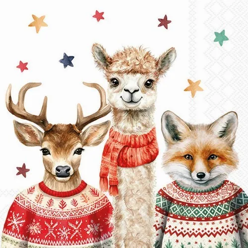 Servietten Martin and Friends Lama Fuchs HirschTiere Bekleidung warm 33x33cm 20