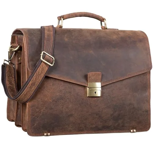 STILORD 'Morpheus' Aktentasche Leder Groß Herren XXL - Aktentasche aus echtem Rindsleder mit großem Platzangebot für bis zu 14 Fächer, inklusive gepolstertem Laptopfach – ideal für Lehrer und Geschäftsleute.