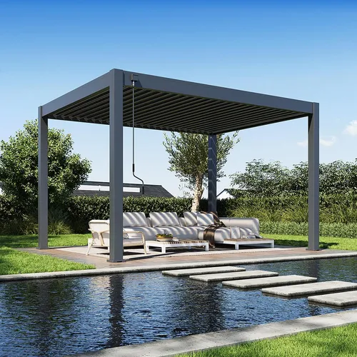 Weide Deluxe Plus Pavillon 3x4m mit verstellbarem Lamellendach - Robuster Aluminium Pavillon in edlem Anthrazit, ideal als wetterfester Grillpavillon oder Terassenüberdachung – mit manuell verstellbaren Lamellen für individuellen Sonnenschutz und Belüftung.