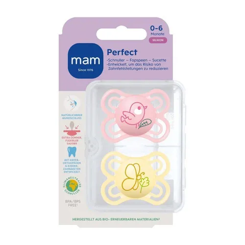 MAM Perfect Silikonschnuller 0-6 Monate, rosa/gelb