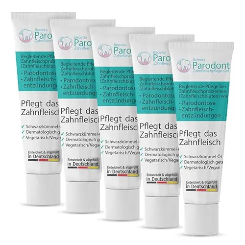 Parodont Zahnfleischpflege Gel 5 x 10ml – Antibakteriell & entzündungshemmend – Vegan, mit Schwarzkümmel, reduziert Zahnfleischbluten – Für Schwangere & Kinder geeignet – Dermatologisch getestet