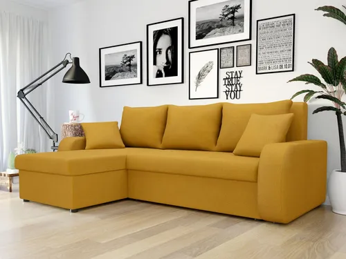 MIRJAN24 Ecksofa Kris Lux mit Schlaffunktion und Bettkästen - Universelles Ecksofa in L-Form, mit Schlaffunktion und zwei praktischen Bettkästen. Ideal für kleine Räume und mit komfortablen Kissen ausgestattet. Maße: 238x147x80 cm.