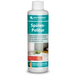 HOTREGA® Spülenpolitur H130947 - 250 ml Flasche - Reinigungsmittel für Küchenspülen, entfernt effektiv Fett, Kalk und Rost, hinterlässt streifenfreien Glanz und bildet eine schmutzabweisende Schutzschicht.