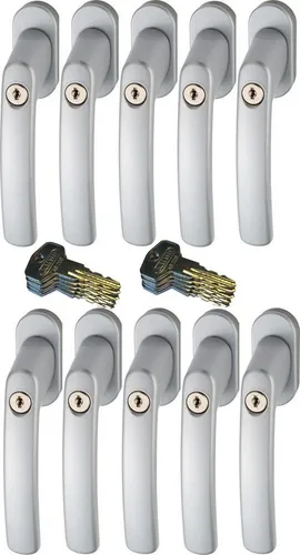 ABUS FG200 Fenstergriff 10er Set - Fenstersicherungen mit abschließbarem Fenstergriff, ideal für mehr Sicherheit und Kindersicherung in Ihrem Zuhause. Erhältlich in Silber, Braun und Weiß.
