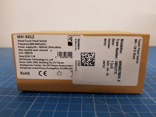 MCO Home MH-S412 Touch Panel Switch, 2 Tasten 85~260VAC 50/60Hz 5A