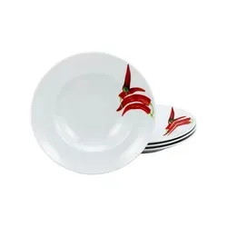 Creatable Pastatellerset 4-teilig, Mehrfarbig - Teller-Set aus Keramik mit Chili-Motiv, ideal zum stilvollen Servieren von Pasta und mikrowellengeeignet für einfache Resteverwertung.
