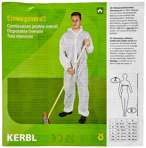 Kerbl Einwegoverall (Farbe Weiß, Größe L, zum Schutz vor Staub und Schmutz, mit Kapuze, Gummizug) 3409