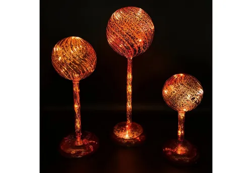 Online-Fuchs LED Dekolicht - 3 Glaskugeln mit Standfuß, LED-Lichterkette und 6-Stunden Timer, 8 bis 12 LED´s, Warmweiß, wahlweise Standlicht oder seichter Funkeleffekt