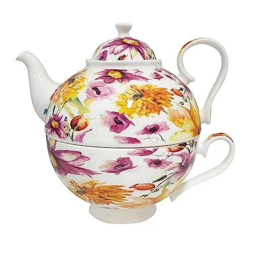 Jameson & Tailor Tea for One Brillantporzellan Sommerwiese - Teekocher aus strahlend weißem Brillantporzellan, ideal für eine entspannende Teepause. Ergonomischer Griff für sicheren Halt und perfekt für verschiedene Teesorten. Volumen Kanne: 0,5 l.