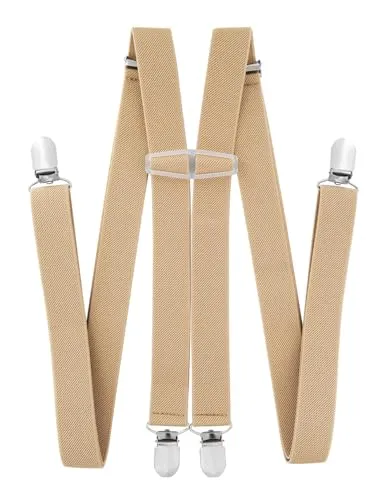 axy Hosenträger für Herren breit 2,5 cm in H-Form mit 4 Hosenträger Clips extra stark längenverstellbar (Beige)