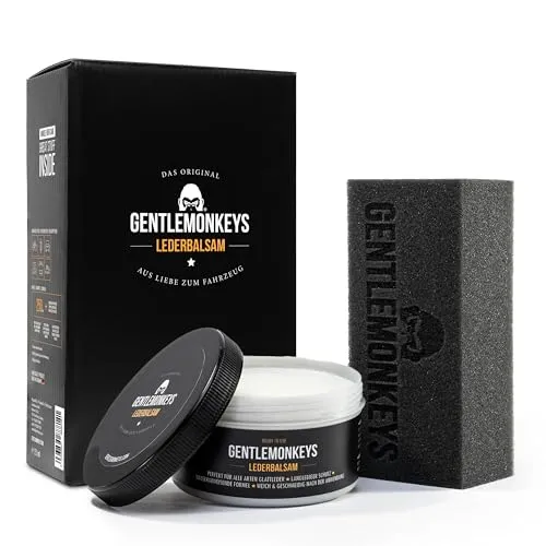 GENTLEMONKEYS High-Performance Lederbalsam Set Auto (250 ml + Applikationsschwamm) • Intensive Pflege für alle Arten von Glattleder mit UV-Schutz • Für Auto, Sofa, Möbel • Farbneutral