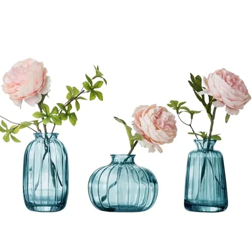 3er-Set Kleine Vasen für Tischdeko Dekorativ Glasvasen Blumenvase Set Bud Vase Grün