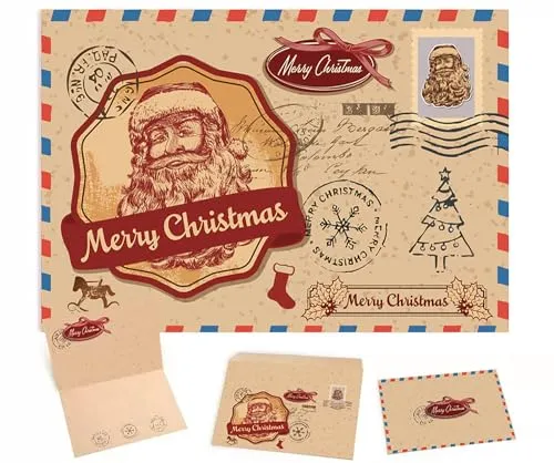 Weihnachtskarten mit Umschlag Set 15 Stück A6 – Nachhaltige Klappkarten aus Kraftpapier mit festlichen Designs, Weihnachtsgrußkarten für Familie, Freunde & Kollegen – Klassisch & stilvoll