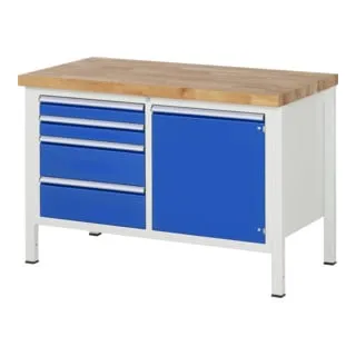 Rau Werkbank 8470A2 – Robuste Arbeitsfläche mit 4 Schubladen - Hochwertige Werkbank aus 100% Buche-Massivholz, ideal für DIY-Projekte. Mit 4 praktischen Schubladen und stabiler Bauweise für optimale Stauraum- und Arbeitsbedingungen.