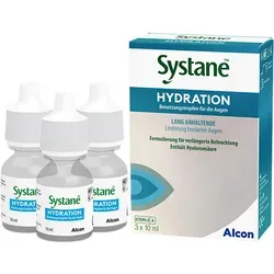 Systane HYDRATION Augentropfen - 3 x 10 ml, lindert langanhaltend Symptome und schützt vor Austrocknung, kontaktlinsenverträglich