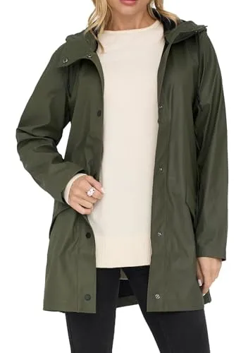 ONLY Regenmantel Elisa - Dunkelgrün - Funktionsjacke aus 100% Polyester, wasserabweisend und ideal für wechselhaftes Wetter. Mit praktischen Patten- und Klappentaschen für zusätzlichen Komfort.