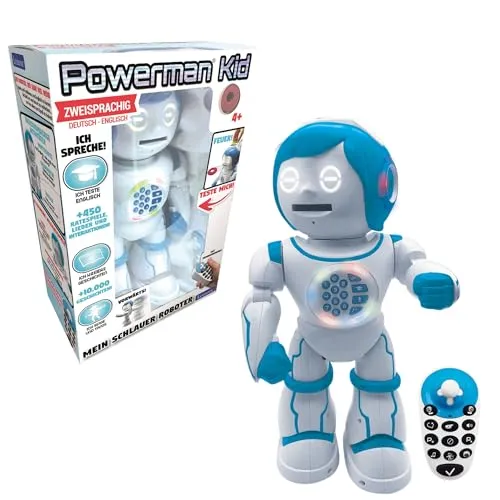 Lexibook Powerman Kid - Interaktiver zweisprachiger Roboter - Ferngesteuerte Roboter, der deutsch/englisch spricht, tanzt und Geschichten erzählt! Programmierbar und mit Karaoke-Funktion für kreatives Lernen und Spaß.