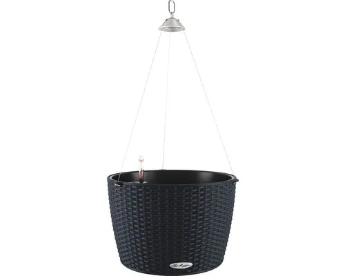 LECHUZA NIDO Cottage 35 Komplettset graphitschwarz - Garten-Zubehör, stilvolles und funktionales Pflanzgefäß mit automatischer Bewässerung für gesunde Pflanzenpflege.