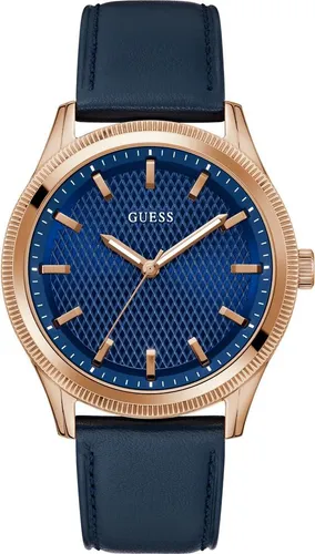 Guess Dex GW0846G2 Herrenuhr – 44 mm Edelstahl, Blaues Zifferblatt, Lederarmband, Quarz, 3 ATM