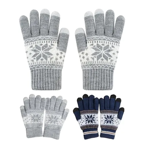 NyxSeat 2 Paar Handschuhe Mit Schneeflocken-Aufdruck, Winterhandschuhe Für Damen Und Herren, Warm Gefütterte Handschuhe, Strickhandschuhe, Geeignet Für Winterkleidung, Skifahren Und Radfahren