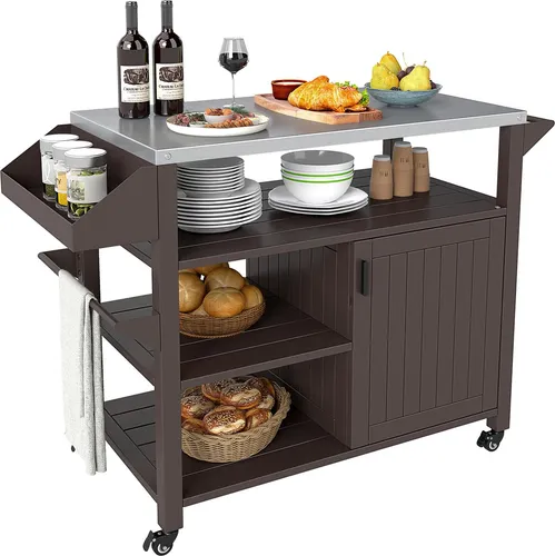 COSTWAY Grillwagen Metall mit Edelstahl-Arbeitsfläche