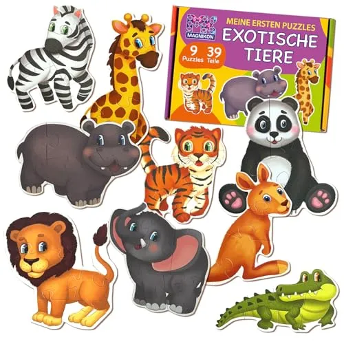 MAGNIKON Puzzles Exotische Tiere Ab 2 3 Jahre - Spielzeug Kinderpuzzle - 9 Mein erstes Puzzle Kinder - 39 Große Teile Geschenk Für Junge Und Mädchen - Spielzeug ab 2 Jahre - Motorikspielzeug