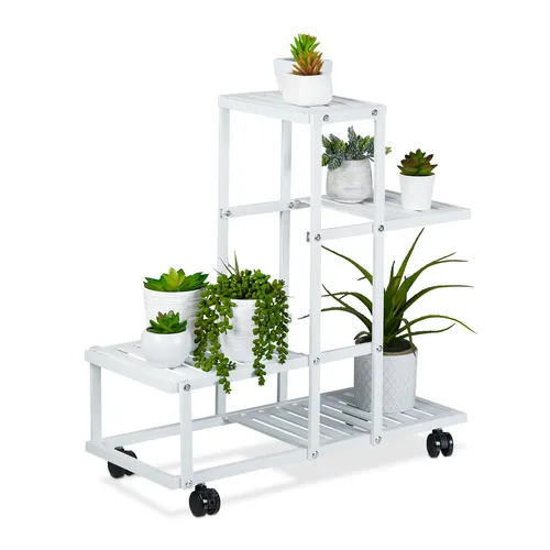 Pflanzenständer Blumentreppe rollbar in weiß von Relaxdays