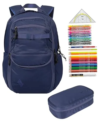 Schulrucksack Nitro Future Hero 3 Teile Set dunkelblau