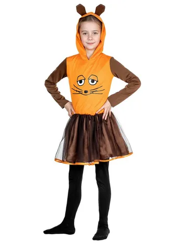 Maskworld Kostüm Die Sendung mit der Maus - Maus Kleid für Kinder - Kostüm für Mädchen ab 6 Jahren, mit Kapuze und in leuchtendem Orange, perfekt für Halloween oder Karneval.