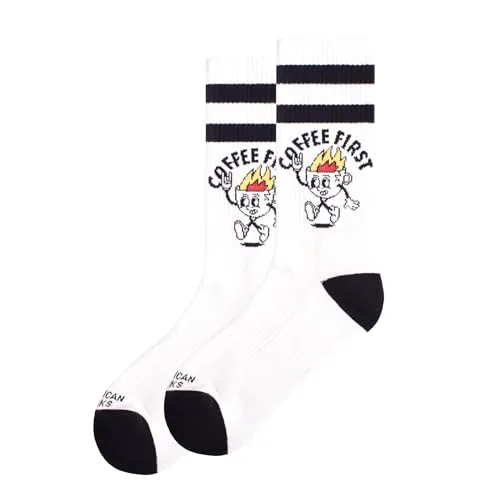 American Socks Coffee First - Mid High - Sportsocken für Männer und Frauen, Crossfit-Socken, Padelsocken, Laufsocken, Fahrrad-, Fahrrad- und Skatesocken.