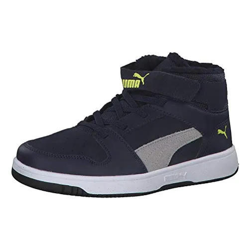 Puma Puma Rebound Layup Fur SD V PS Sneaker Unisex-Kinder, Blau (Peacoat-High Rise-Nrgy Yellow-Puma White 03), 30 EU
