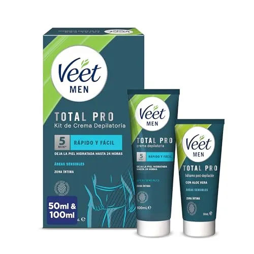 Veet Men Intim-Haarentfernungs-Set - 100 ml Creme & 50 ml Pflegebalsam - Spezielle Enthaarungslösung für empfindliche Bereiche, entfernt unerwünschte Haare schnell und effektiv. Inklusive Pflegebalsam für ein angenehmes Hautgefühl nach der Anwendung.