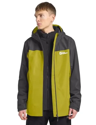 Jack Wolfskin 3-in-1-Funktionsjacke TAUBENBERG 3IN1 JKT M - Funktionsjacke in chartreuse, atmungsaktiv, wasserdicht und winddicht dank TEXAPORE-Technologie – ideal für wechselhaftes Wetter