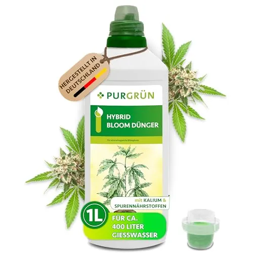 Purgrün Hybrid Bloom Dünger, NPK 3+5+7 - Flüssigdünger für Indoor & Outdoor, fördert Blütenbildung und Ernteertrag durch hohen Phosphor- und Kaliumgehalt für gesunde, prächtige Pflanzen.