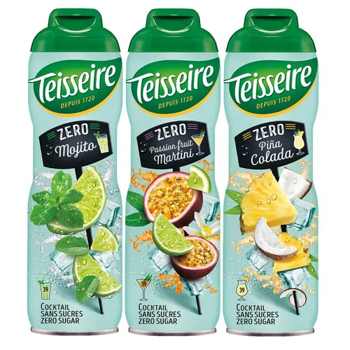 Teisseire Sirup Cocktail Zero Mojito, Pina Colada & Passion Fruit Martini 600ml