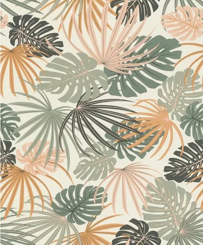 Rasch Tapeten Vliestapete (Botanical) Grün in orange von Rasch