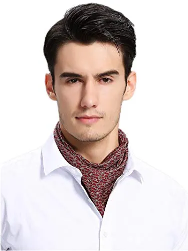 Prettystern Herren Seidentuch Satin Bandana Nickituch kleines Halstuch 53 cm 100% Seide HalsTuch Rot Paisley 1.