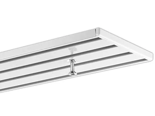 GARDINEUM, 3-Lauf/4-Lauf Wendeschiene, Gardinenschiene, Flächenvorhangschiene für Schiebevorhänge, Vorhang, vorgebohrt, weiß, 4-Lauf - 4,00 m (2 x 2,00 m + Verbinder)