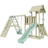 OutdoorToys Spielturm - Spieltürme für Kinder ab 3 Jahren, aus robustem Holz in mintgrün, ideal für den Garten und fördert die motorischen Fähigkeiten.