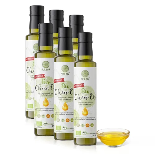 BIO CHIA ÖL 6 x 250 ml nativ kaltgepresst mit 63% Omega-3 aus Premium Chia Saat