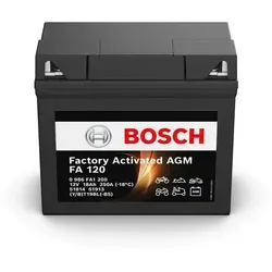 BOSCH Motorradbatterie 0 986 FA1 200 AGM 12V 18Ah - Hochleistungs-Motorradbatterie mit AGM-Technologie, wartungsfrei und ideal für zuverlässige Starts bei jedem Wetter.