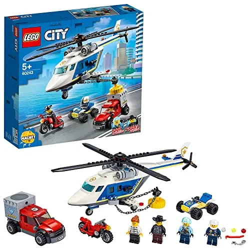 LEGO 60243 City Police Verfolgungsjagd - Polizeihubschrauber Set mit 4 Minifiguren, inklusive Ganovin und Polizistin, ideal für Kinder ab 5 Jahren