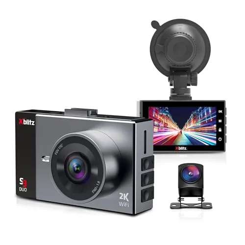 Xblitz S9 Duo - 2K Dashcam Set mit Front- und Rückkamera - Dashcam mit WiFi und WDR, bietet 2K Auflösung für klare Details und einen großen Betrachtungswinkel für umfassende Sicherheit beim Fahren und Parken.