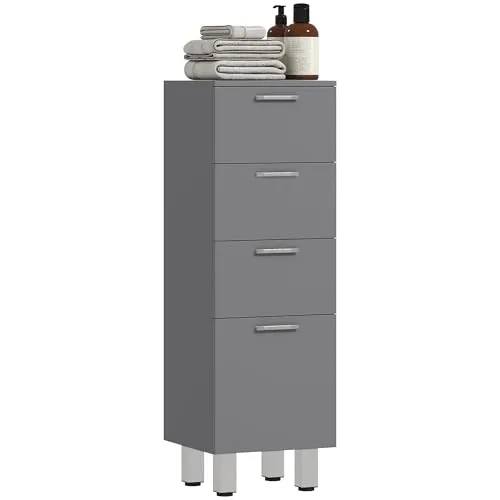 Badezimmerschrank schmal mit 4 Schubladen in Grau