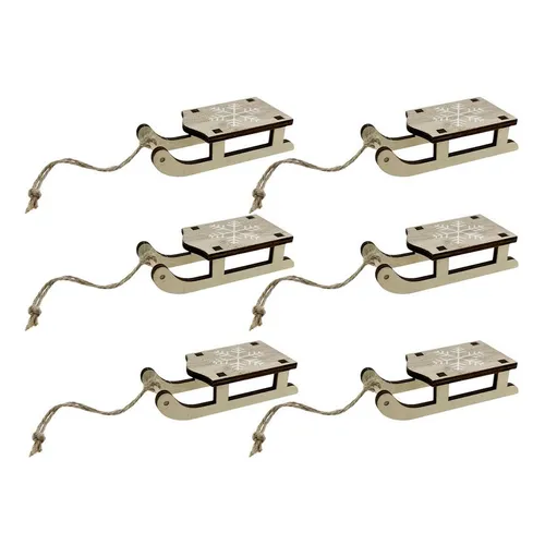 Annastore Dekofigur 6 x Deko-Schlitten aus Holz L 10 cm - Dekoschlitten (6 St), Baumhänger, Holzschlitten, Holzhänger Weihnachten