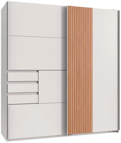 Mid.you Schwebetürenschrank - Moderner Kleiderschrank in Weiß und Eiche Artisan, 4 Fächer und 3 Schubladen, Made in Germany, in verschiedenen Größen erhältlich für optimalen Stauraum im Schlafzimmer.