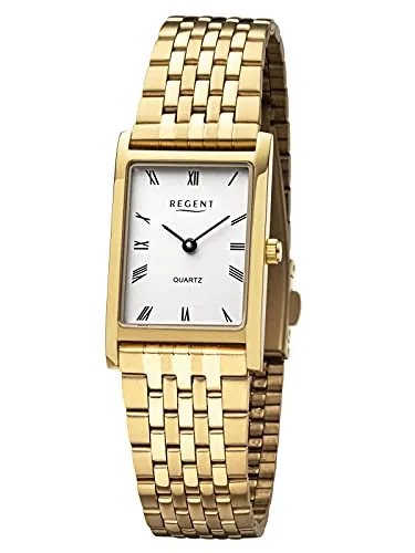 Regent Damen Analog Quarz Uhr 12211111 - Elegante Armbanduhr für Damen mit hochwertigem Edelstahlarmband, 3bar wasserdicht und stilvollem goldfarbenem Gehäuse für einen luxuriösen Look.