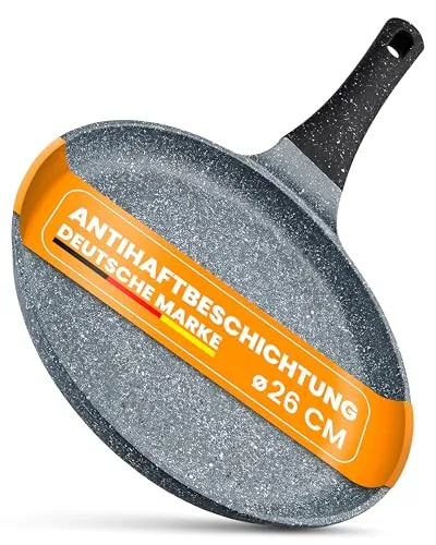 Crepespfanne EUROHOME Aluguss 26cm - Runde Crêpespfanne mit hochwertiger Antihaftbeschichtung, ideal für perfekte Pancakes und vielseitig einsetzbar auf Induktion, Gas und Elektroherden.